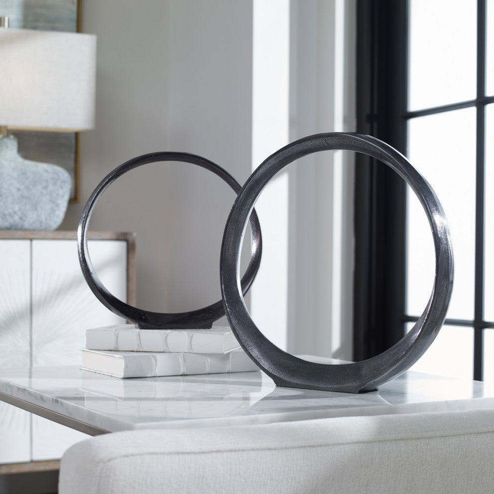 Uttermost Orbits Black Ring Sculptures, 2-Piece Set