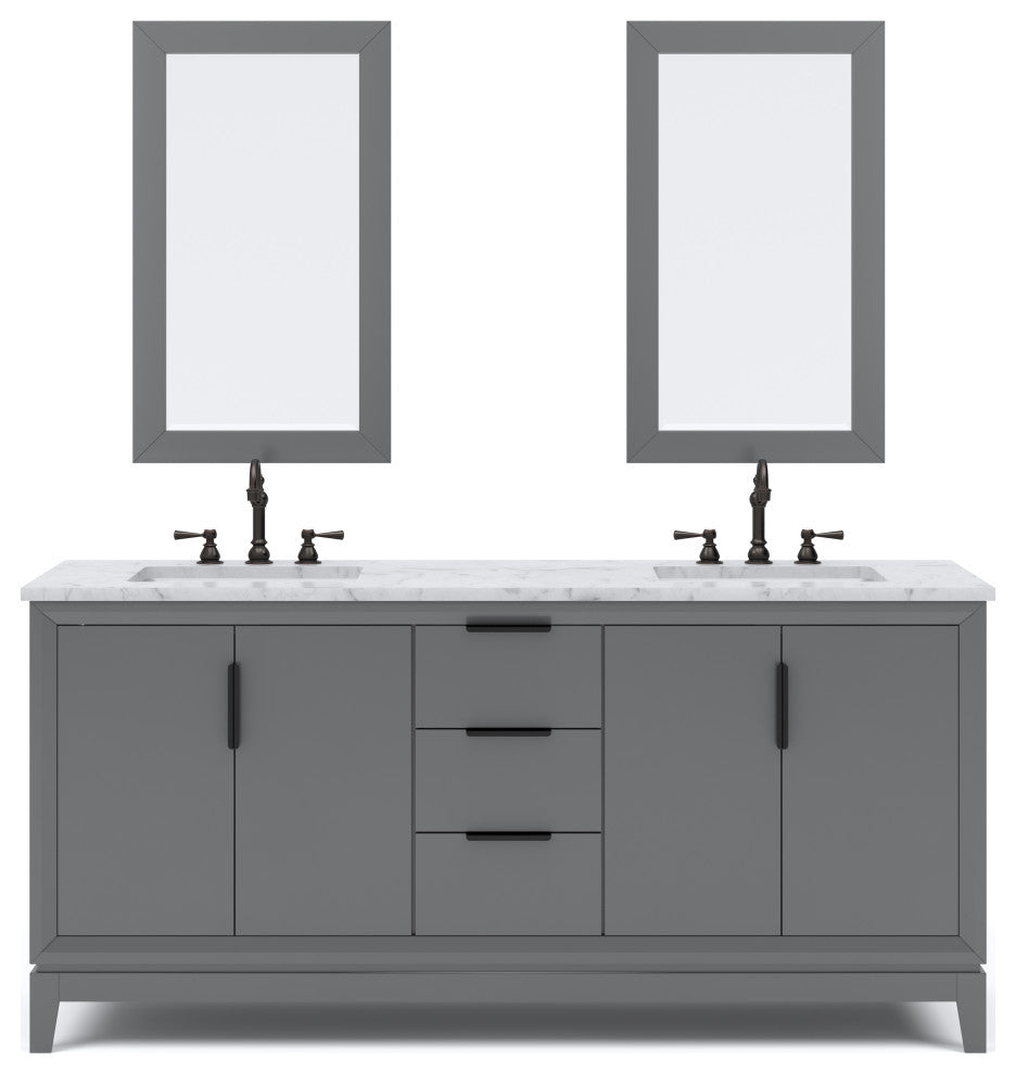 Elizabeth 72" Double Sink Carrara White Marble Vanity, Cashmere Gray
