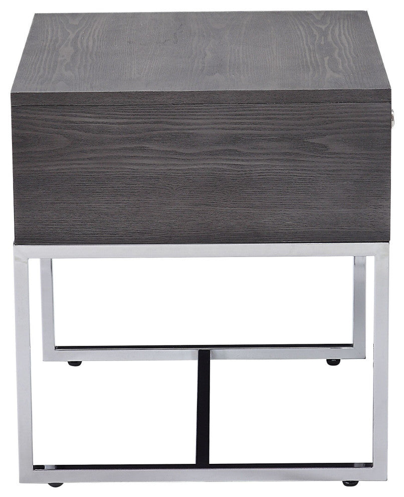 Iban End Table, Gray Oak and Chrome