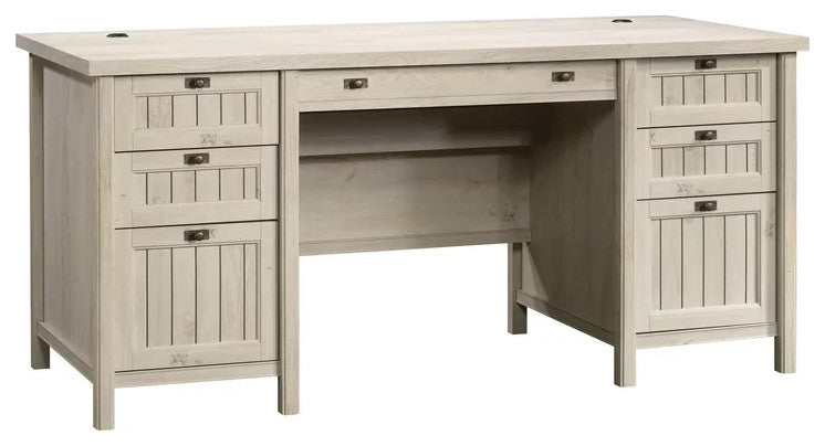 Cottage Desk, Drawers With Grooved Pulls & Metal Pull Handles, Chalked Chestnut