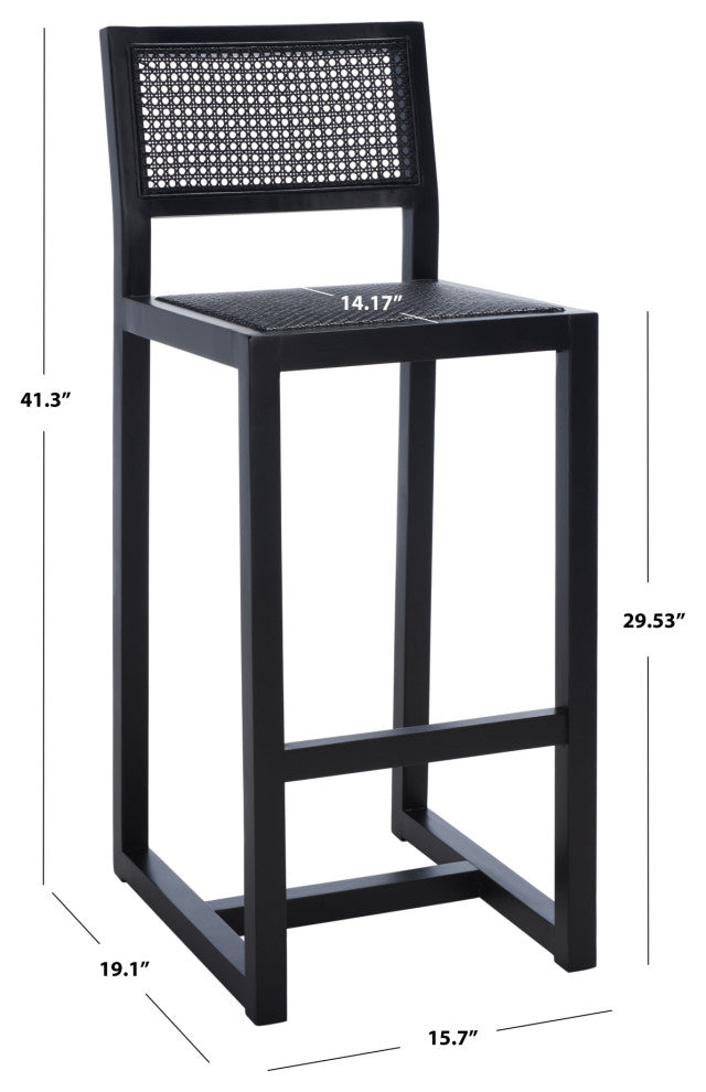 Safavieh Seika Rattan Bar Stool, Black