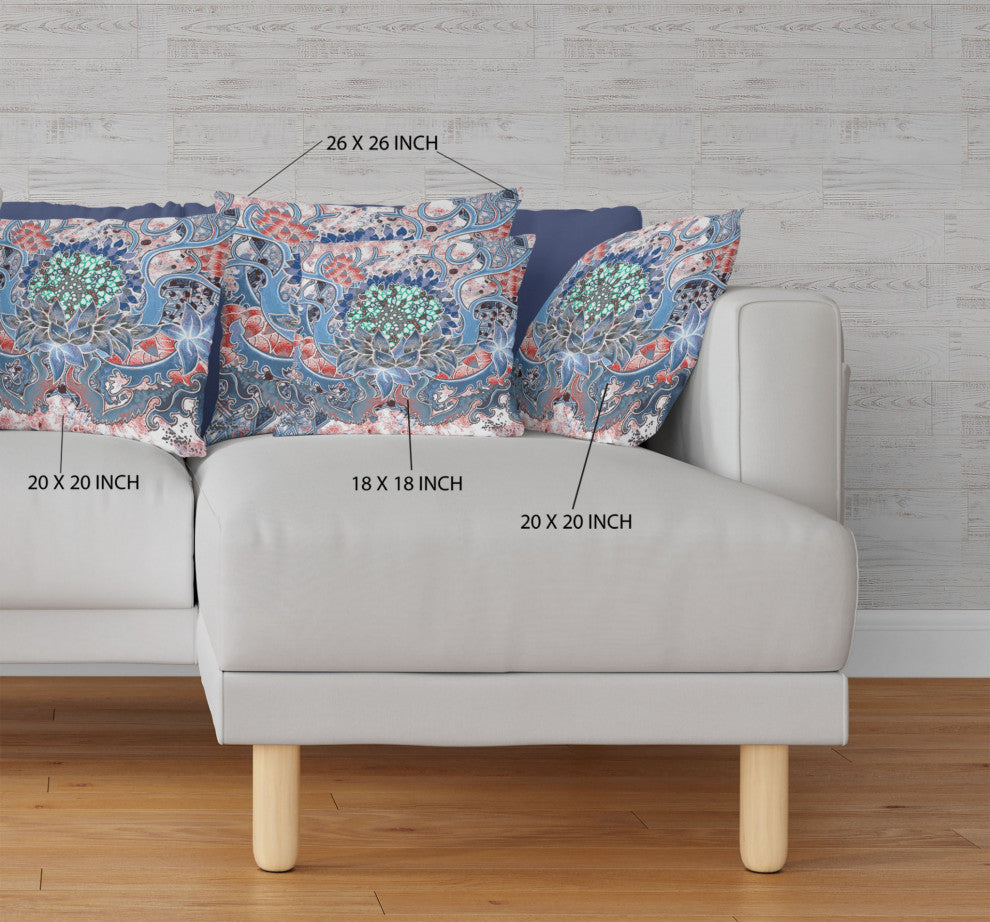 20" Blue Pink Flower Bloom Suede Throw Pillow