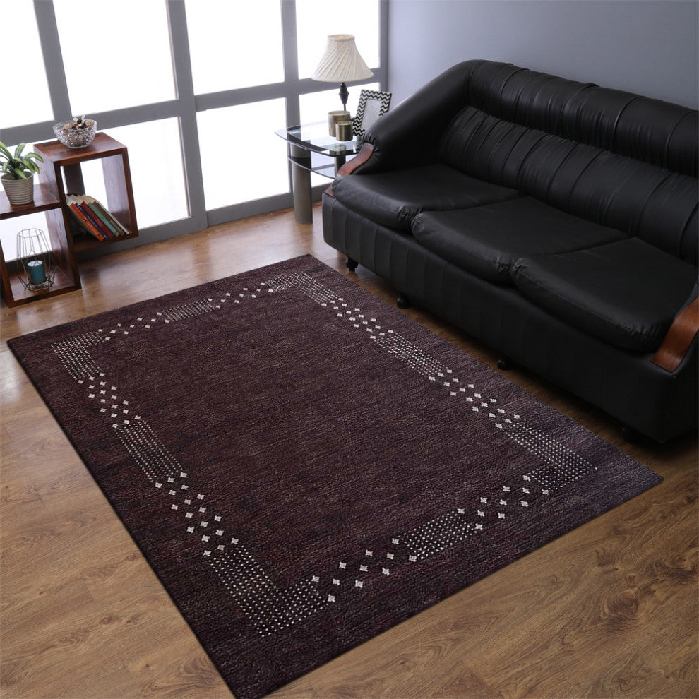 Hand Knotted Loom Silk Area Rug Contemporary Brown