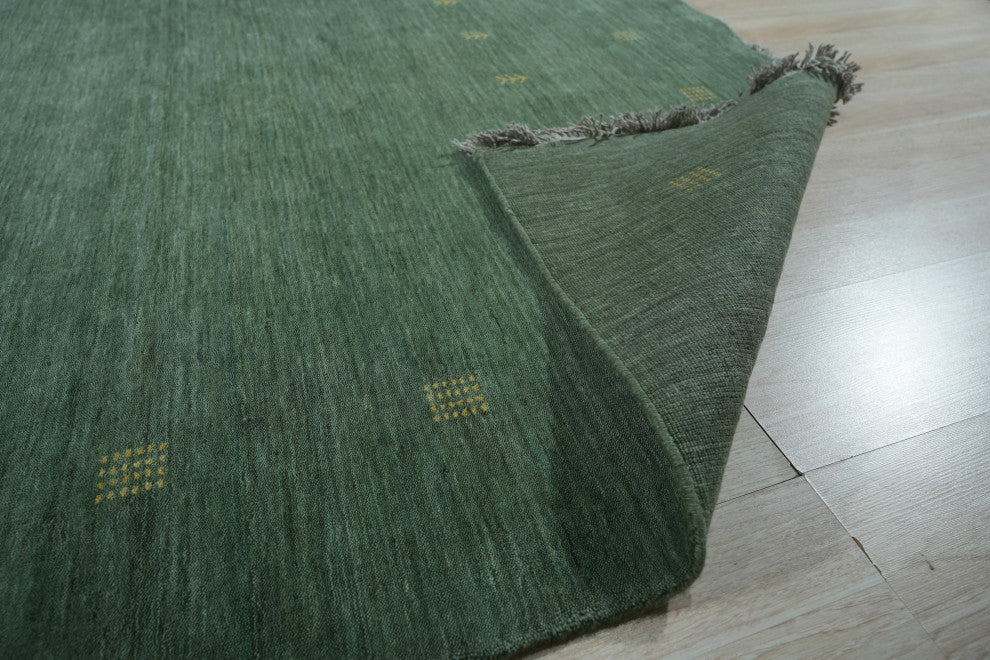 Hand-Knotted Wool Green Contemporary Transitional Rug, 9'x12'