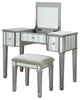 Unique Vanity Set, Mirrored Design With Liftable Tabletop With Mirror, Silver