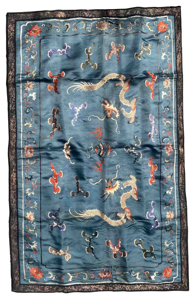 Handmade Antique Chinese Collectible silk textile 2.6'x3.8', 79cmx115cm 1870s