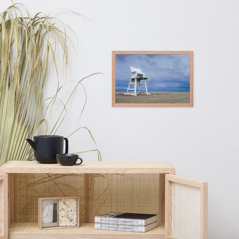 Approaching Storm Landscape Photo Paper Coastal Art Framed Wall Art Print, Red Oak, 12" X 18"