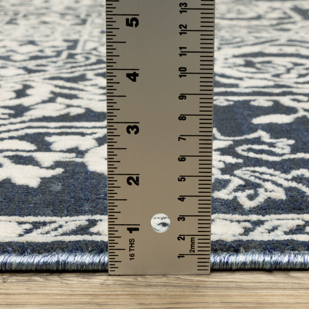 Iris Two-Tone Medallion Blue/ Ivory Area Rug 6'7" x 9'6"