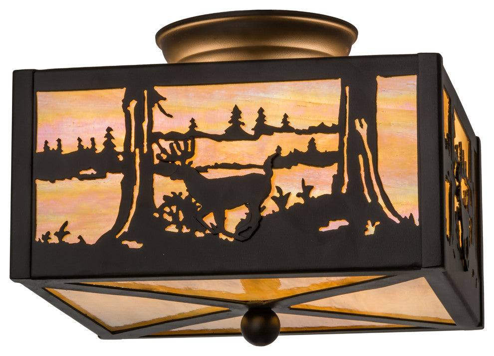 10Square Oil Rubbed Bronze Deer at Lake Flush Mount