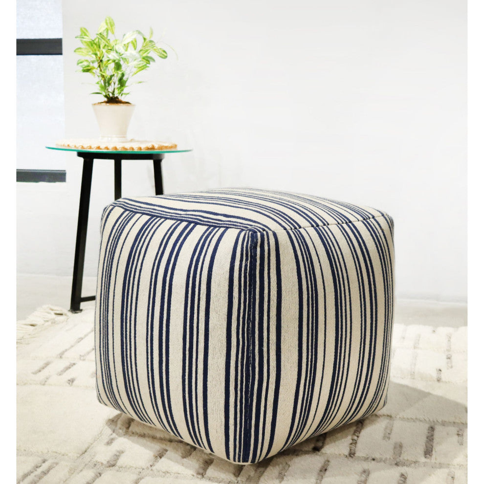 Blue Machine Woven Montbello Pouf, 18" Cube