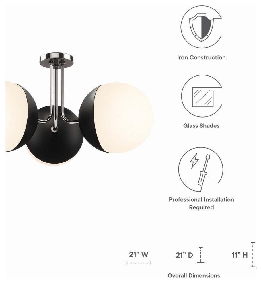 Stellar 3-Light Semi-Flush Ceiling Light, Opal Polished Nickel
