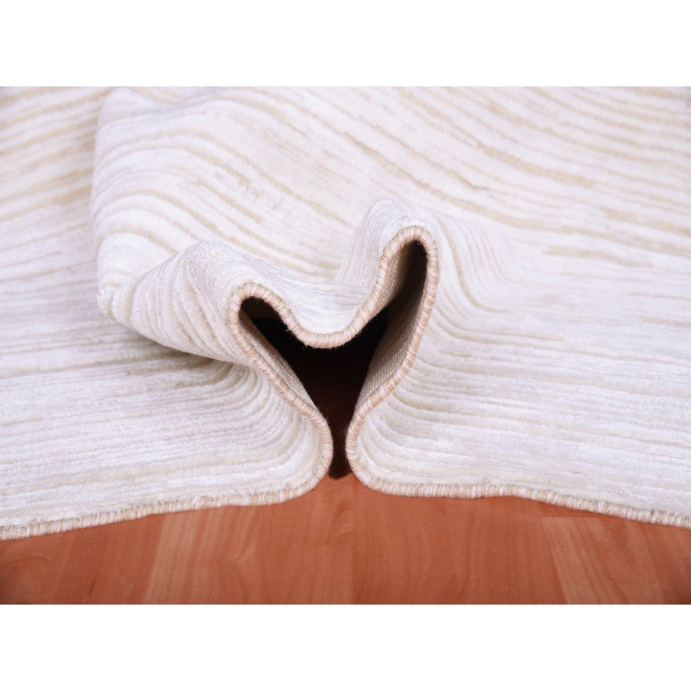 Ivory, Gabbeh Design, Silk with Textured Wool Hand Knotted Rug, 9'1" x 12'0"