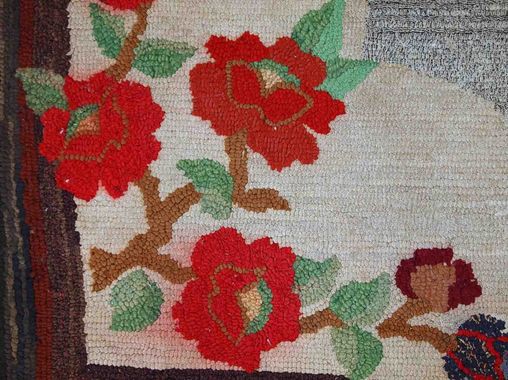 Handmade Antique American Hooked Rug, 2.5'x4.5', 78cmx138cm 1920s
