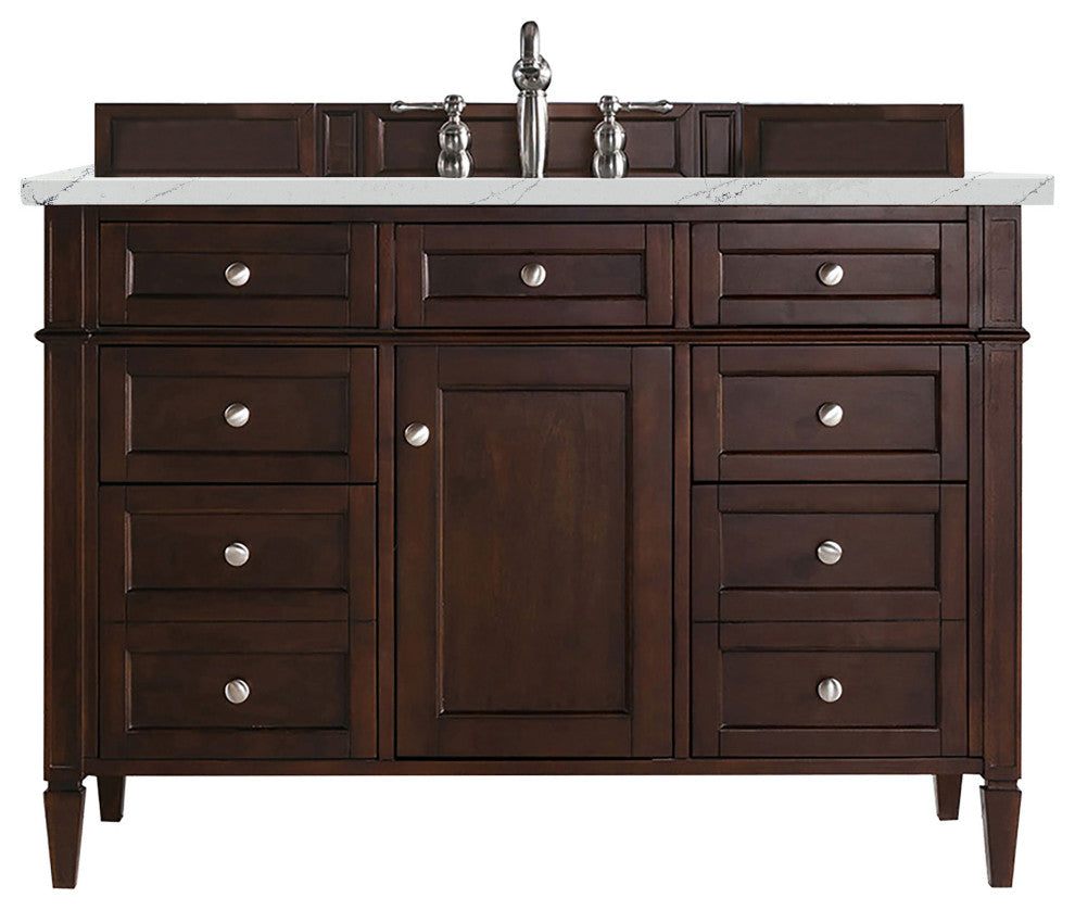 James Martin 650-V48-BNM-3ENC 48" Burnished Mahogany Single Vanity + Quartz Top