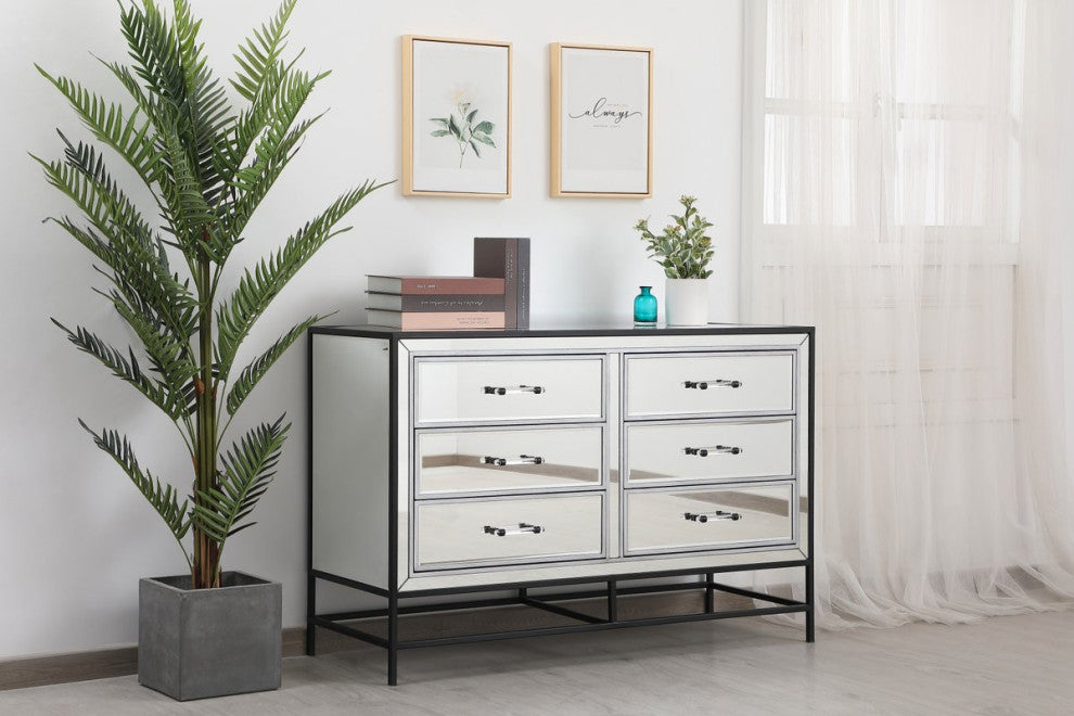 Bailee 34" Mirrored 5-Drawer Chest, Black