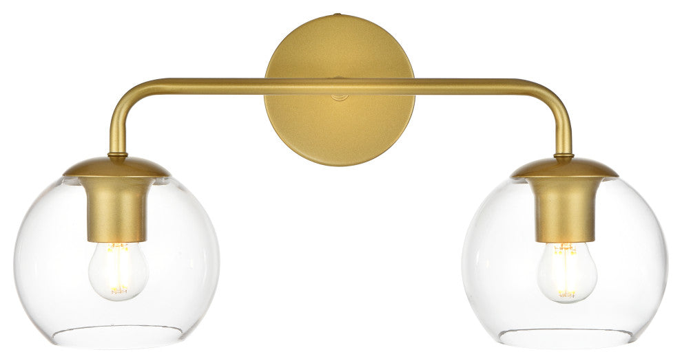 2 Light Brass And Clear Bath Sconce