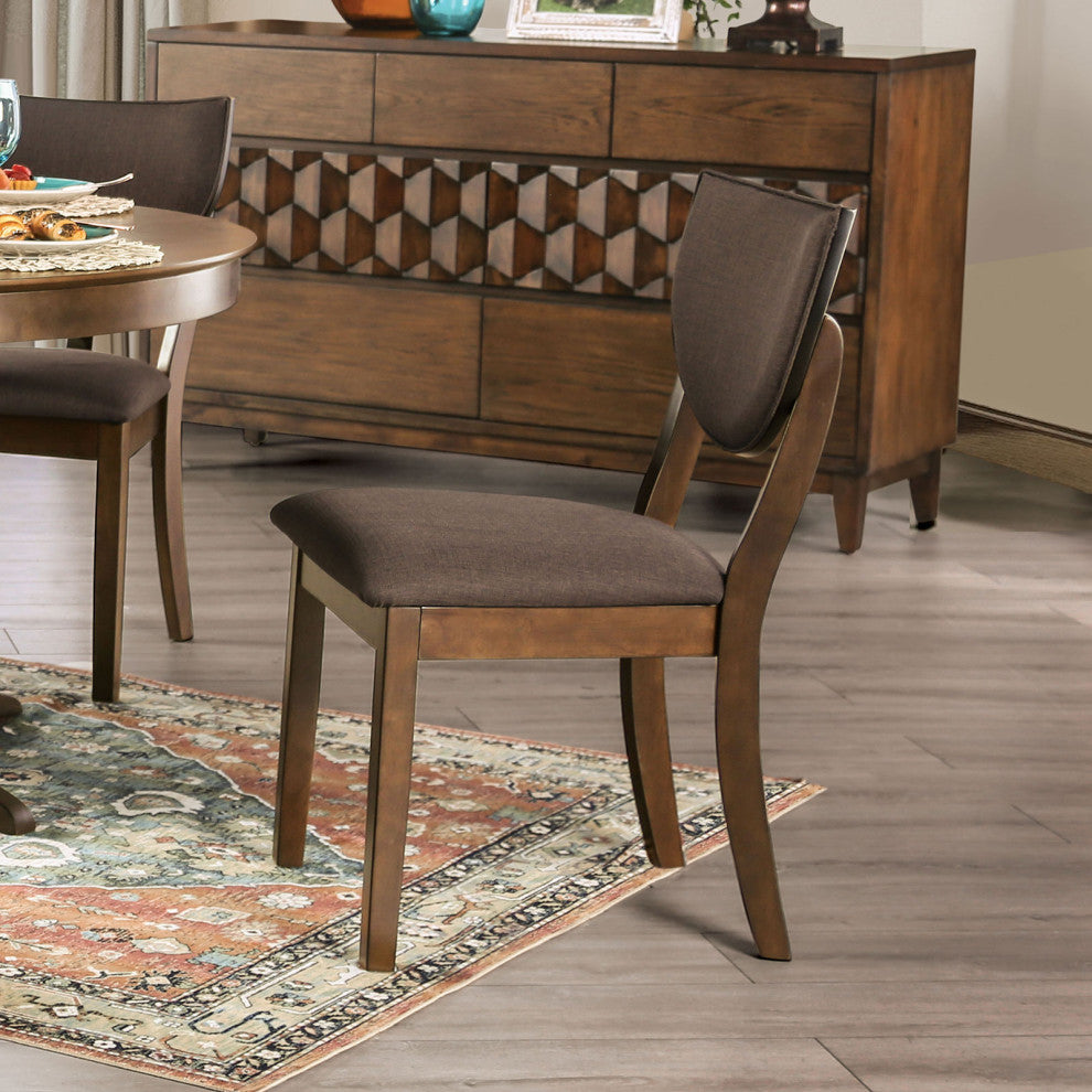 Set of 2 Wooden Dining Chair, Walnut And Dark Chocolate