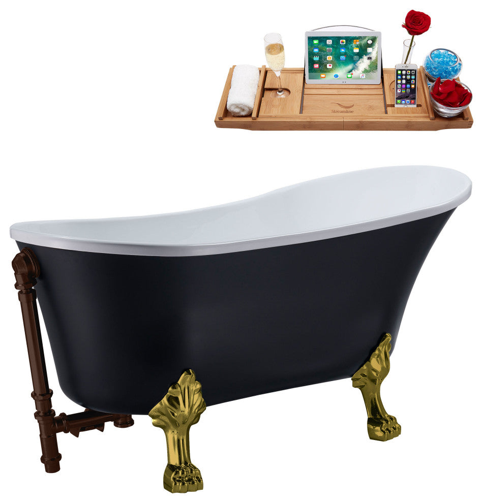 63" Streamline N353BGL-ORB Soaking Clawfoot Tub and Tray With External Drain