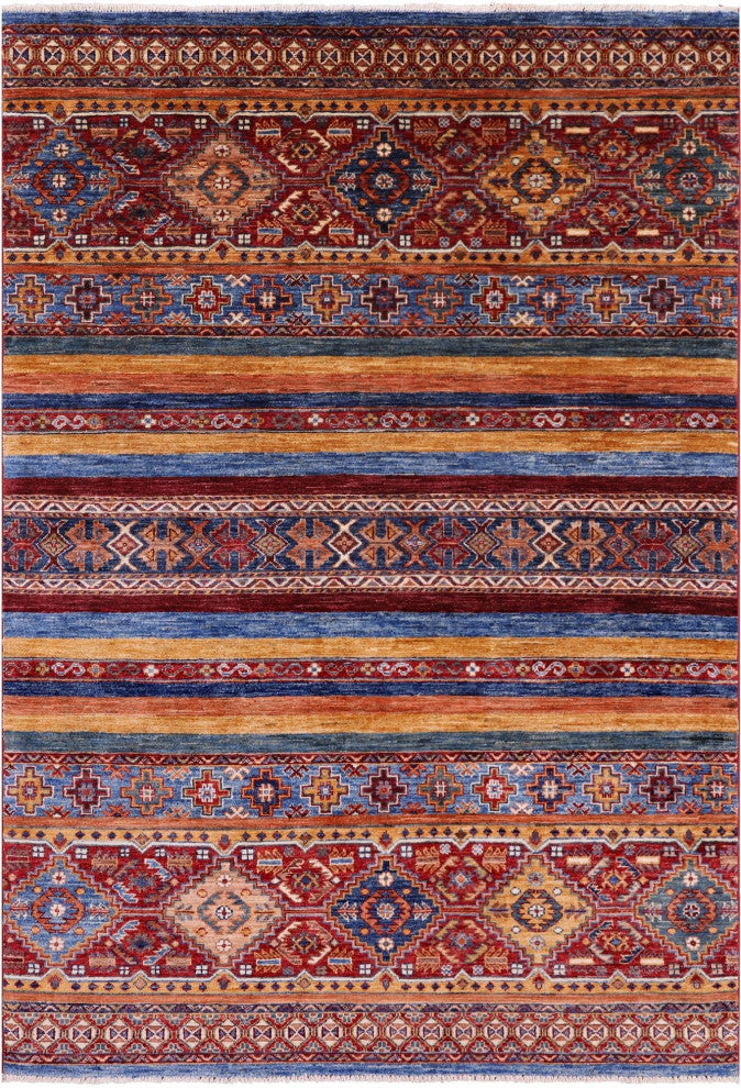 4' 7" X 6' 8" Super Kazak Khorjin Hand-Knotted Wool Rug Q5457