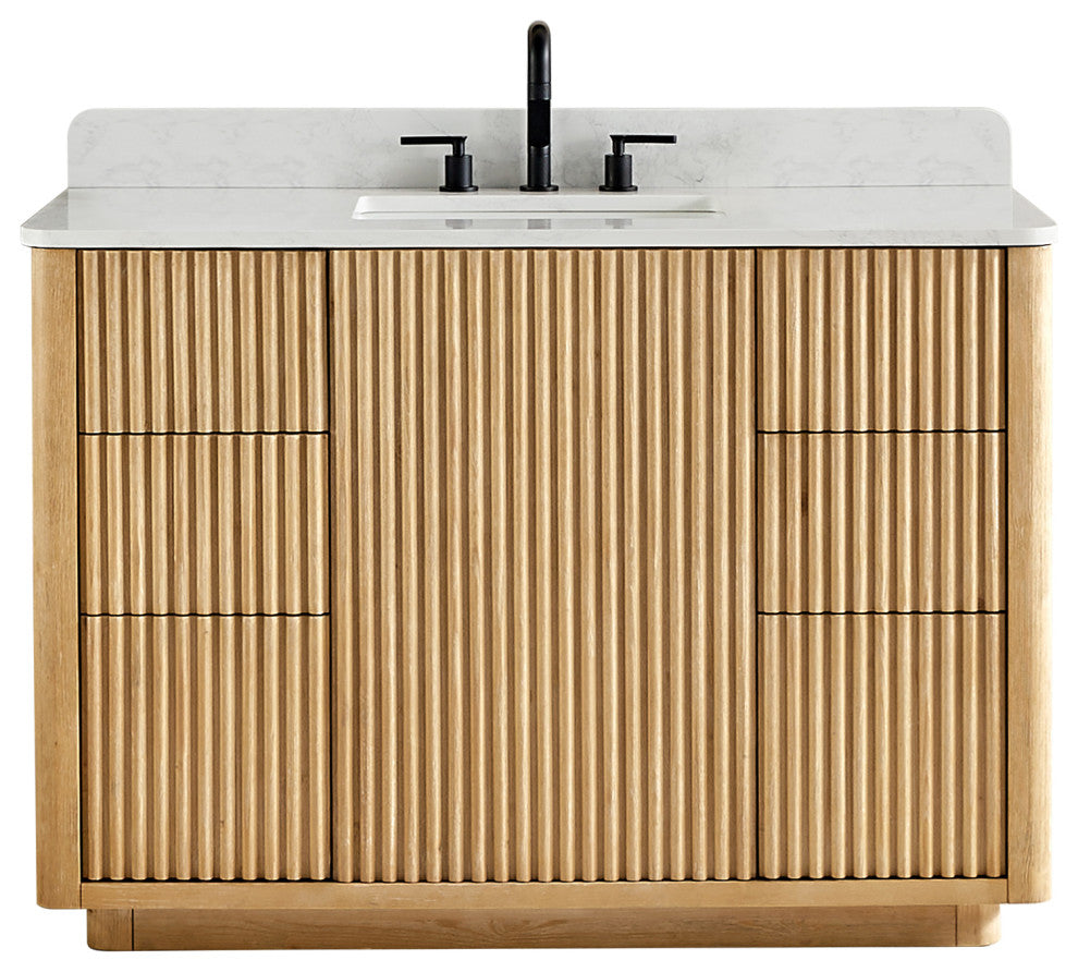 Clayton Bathroom Vanity, Washed Light Brown, 48", No Mirror