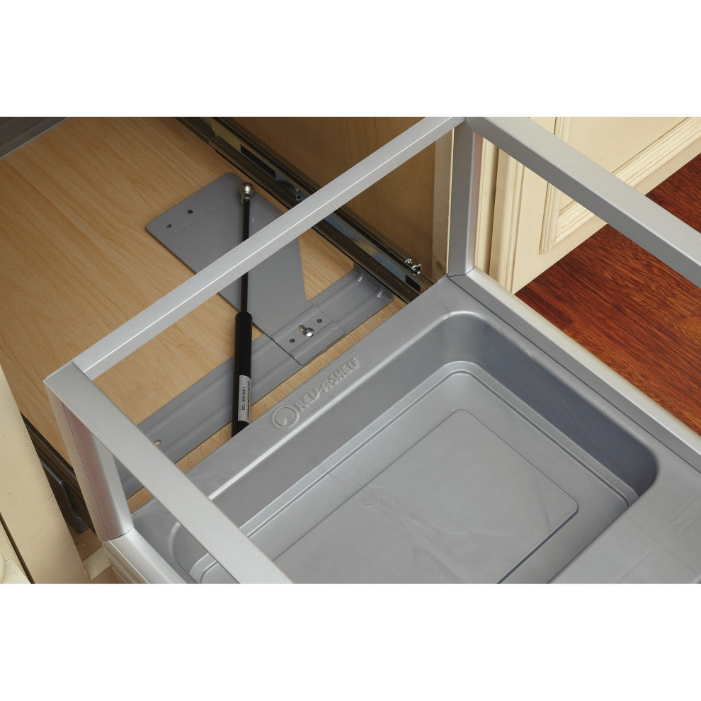 Aluminum Pull Out Trash Container With Soft Open/Close, 12.25", 35 qt./8.75 gal