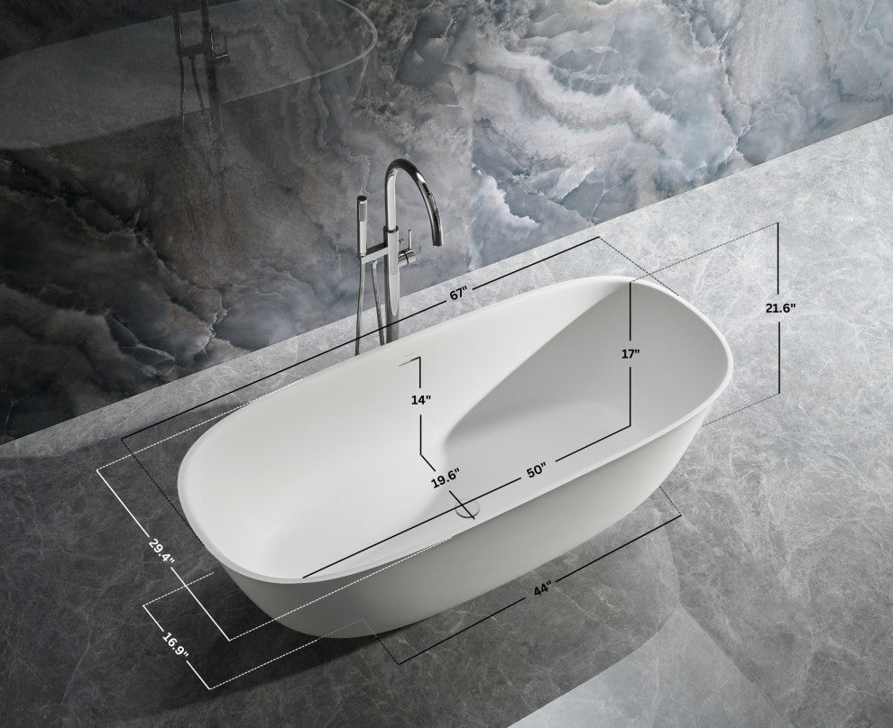 Fiore 67" Freestanding Solid Surface Bathtub, White