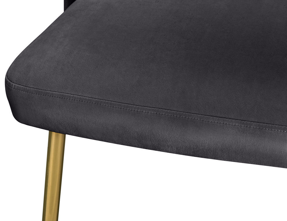 Logan Velvet Dining Chairs With Brushed Gold Legs (Set of 2), Gray