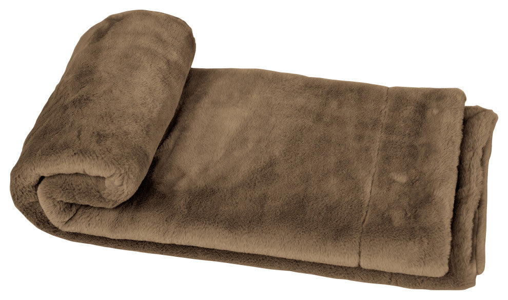 Solid Faux Fur Couch Throw Blanket, Brown