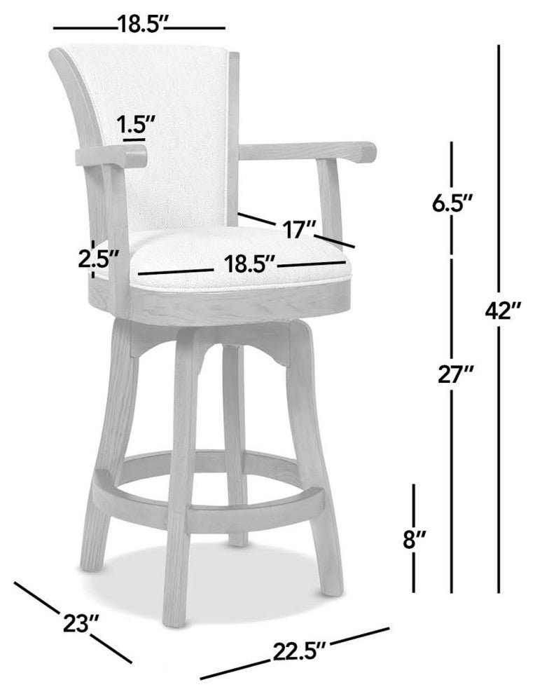 Williams Swivel Bar and Counter Stool With Armrests, Vintage Black Brown Faux Leather, Counter Height