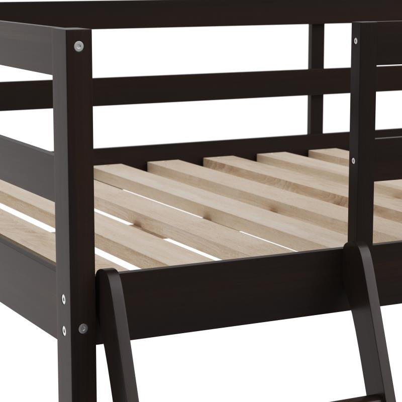 Riley Loft Bed Frame with Desk, Frame, Guard Rails & Ladder for Kids and Teens, Espresso, Twin