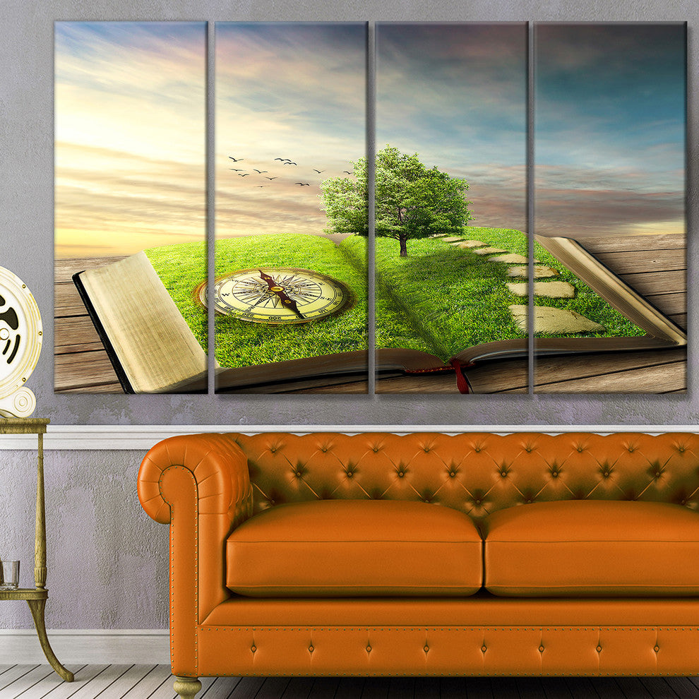 Book of Life with Greenery, Landscape Canvas Art Print, 48"x28", 4 Panels