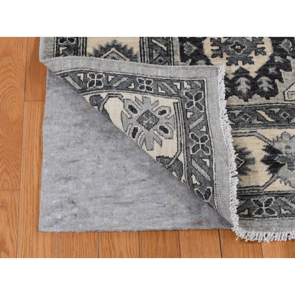 Medium Gray Pure Wool Hand Knotted Peshawar With Karajeh Design Rug 6'2"x9'2"