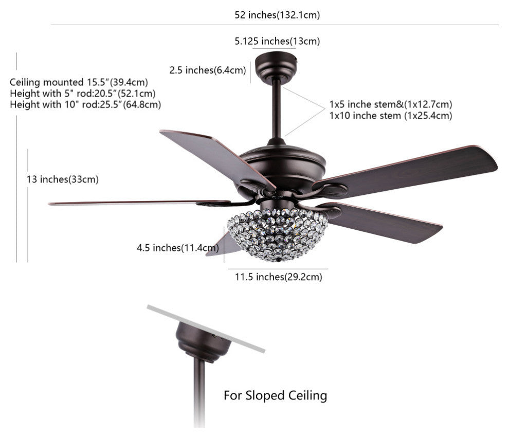 Cammy 52" 3-Light Traditional Transitional Iron LED CEILING FAN, Black