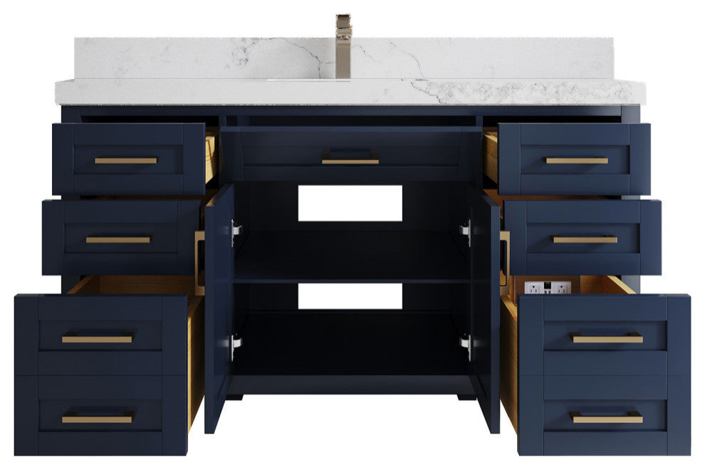 Cambridge 60 Single Bathroom Vanity in Hale Navy Blue 2" Calacatta Nuvo