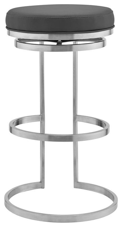 Vander 30 Gray Faux Leather and Brushed Stainless Steel Swivel Bar Stool