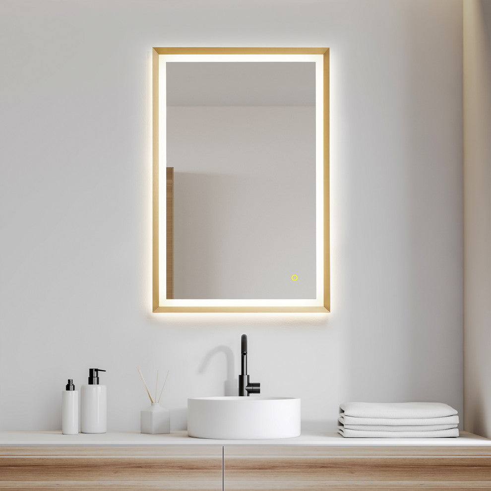 Apollo Anti-Fog Dimmable Vanity, LED Lighted Wall Mirror, Brushed Gold, 24"