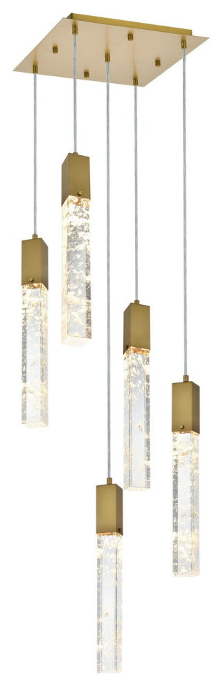 Aurora Five Light Pendant in Satin Gold And Clear