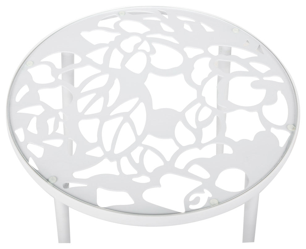 Devon Glass Top Outdoor Aluminum 23" End Table, White