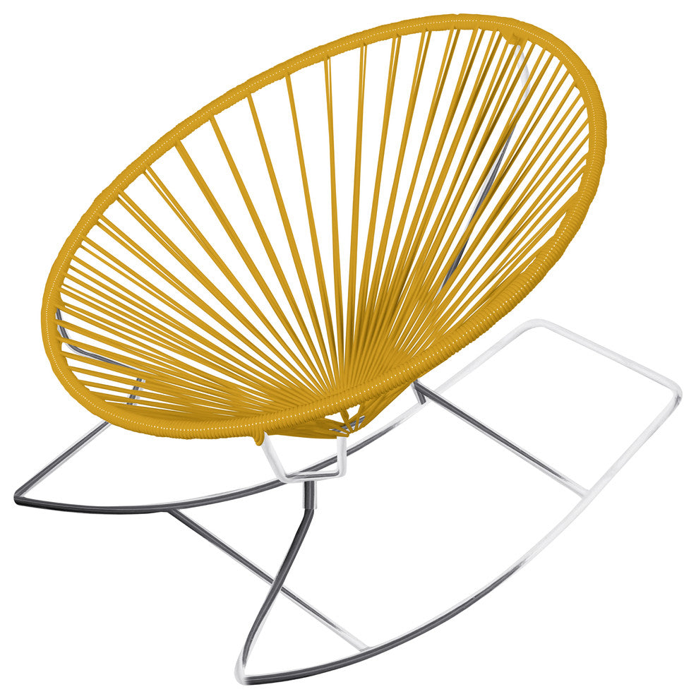 Innit Indoor/Outdoor Handmade Rocker, Gold Weave, Chrome Frame