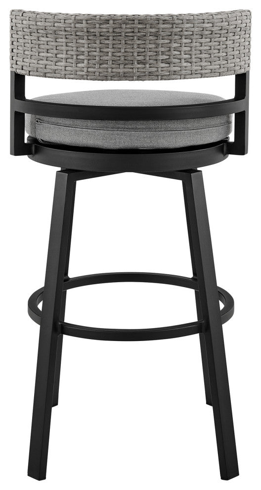 Encinitas Outdoor Stool, Aluminum With Wicker/Gray Cushions, Bar Height
