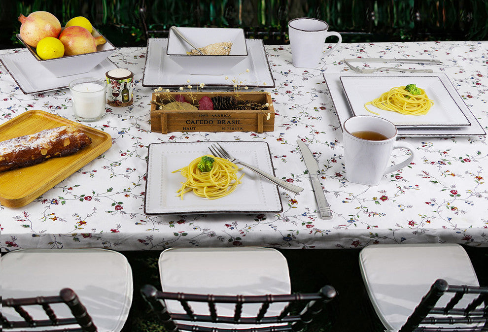 16 Piece Square Beaded Stoneware Dinnerware set by Lorren Home Trends, White