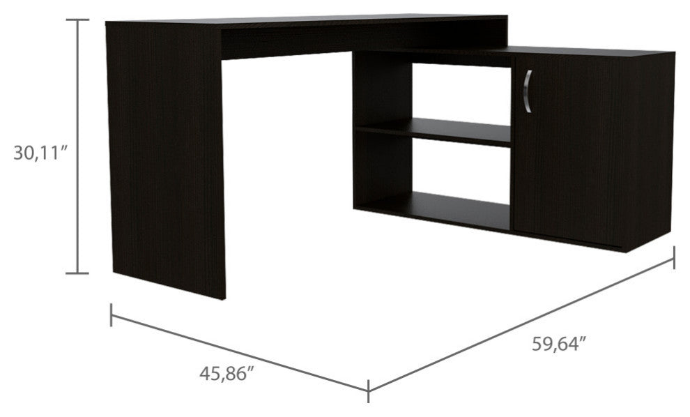 Dallas L-Shaped Home Office Desk with 2 Open Shelves and Cabinet, Black