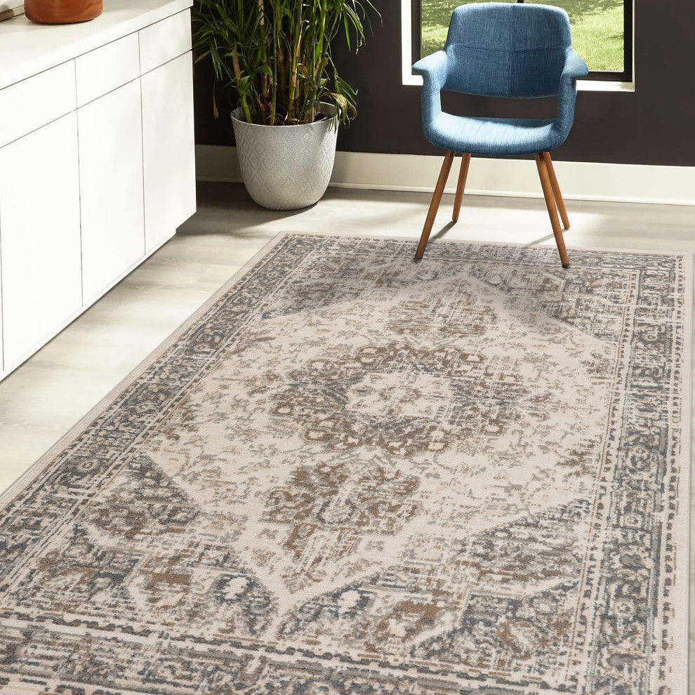 Alpine Hashlei Area Rug, Beige, 7'10" x 10'2", Medallion