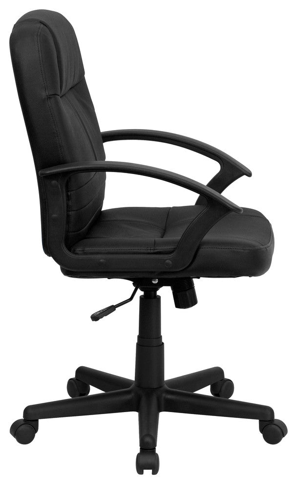 Mid-Back Black Leather Executive Swivel Chair with Arms