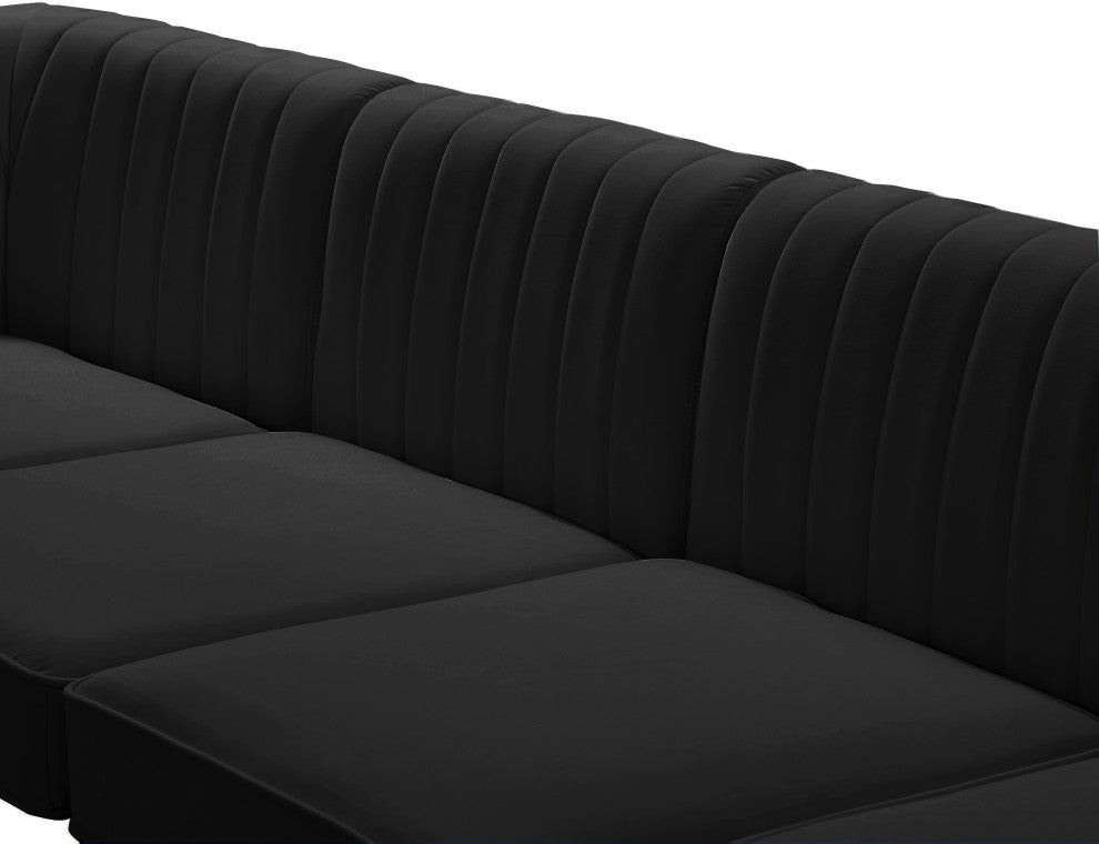 Alina Velvet Modular U-Shaped Sectional, Black, 6-Piece: 4 Armless Chair, 2 Corner Chair