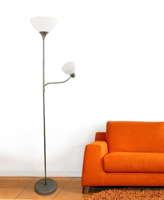Simple Designs Floor Lamp With Reading Light, Silver