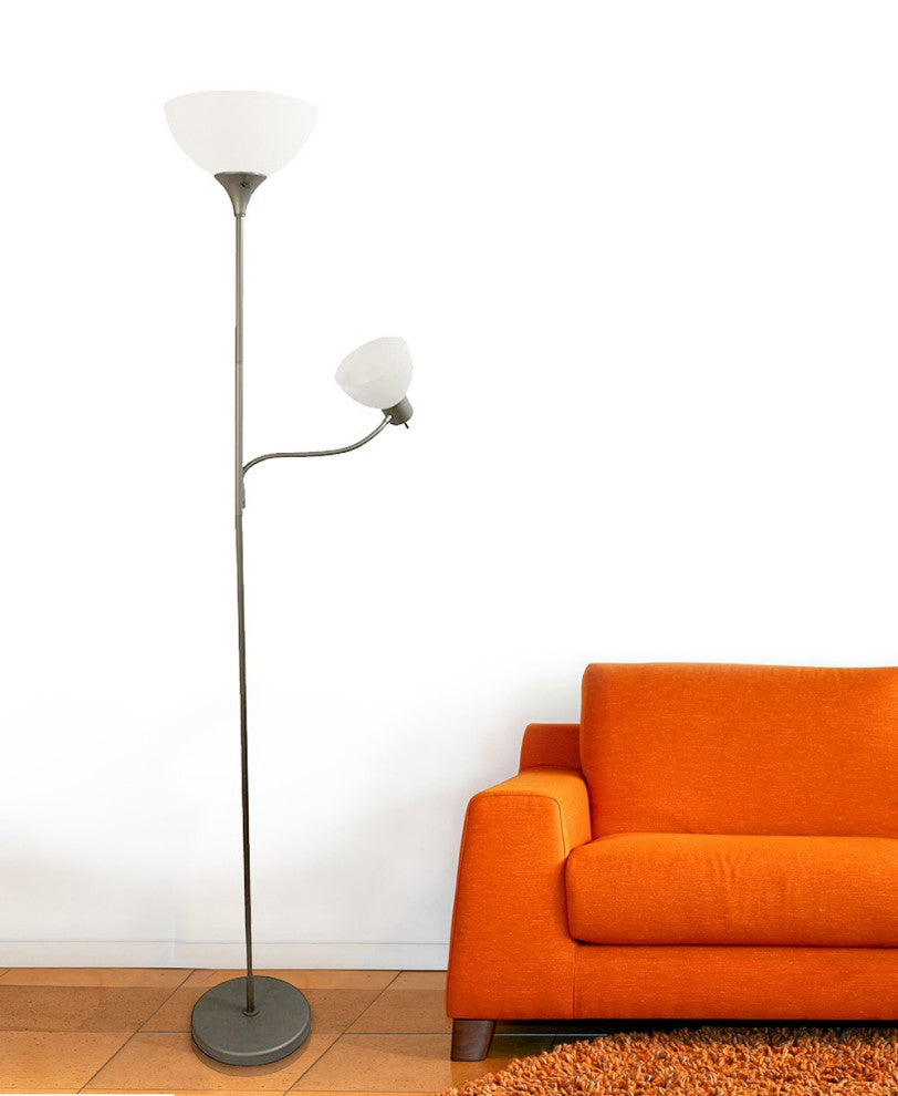 Simple Designs Floor Lamp With Reading Light, Silver