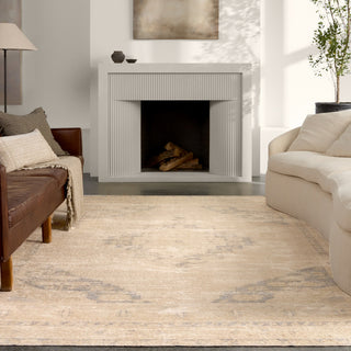 Label J Sibit EDA02 Medallion Tan and Slate Area Rug, 7'6"x9'10"