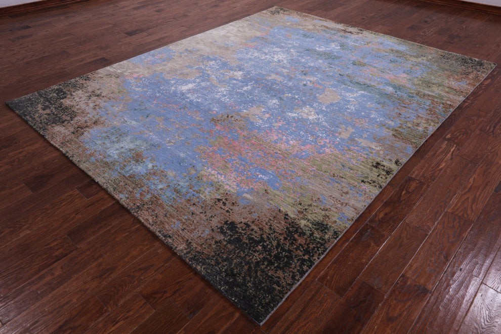 Hand Knotted Wool and Silk Abstract Rug 7' 11" X 10' 0" Q8877