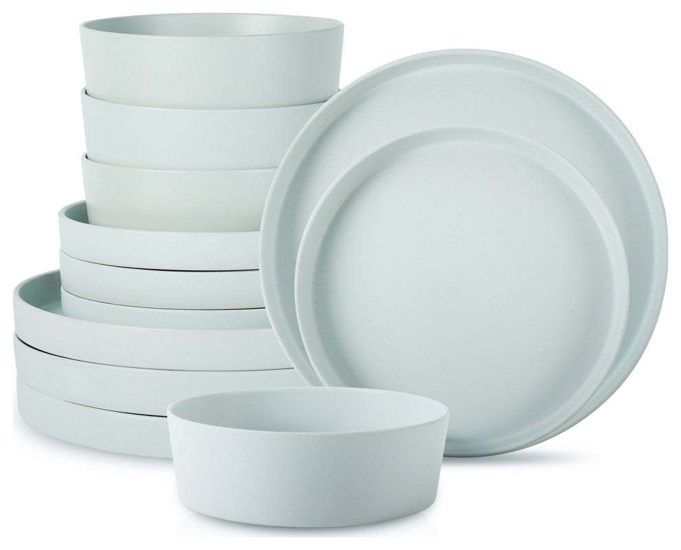 Stone by Mercer Project Modan Stoneware 12 Piece Dinnerware Set, Blue-Grey